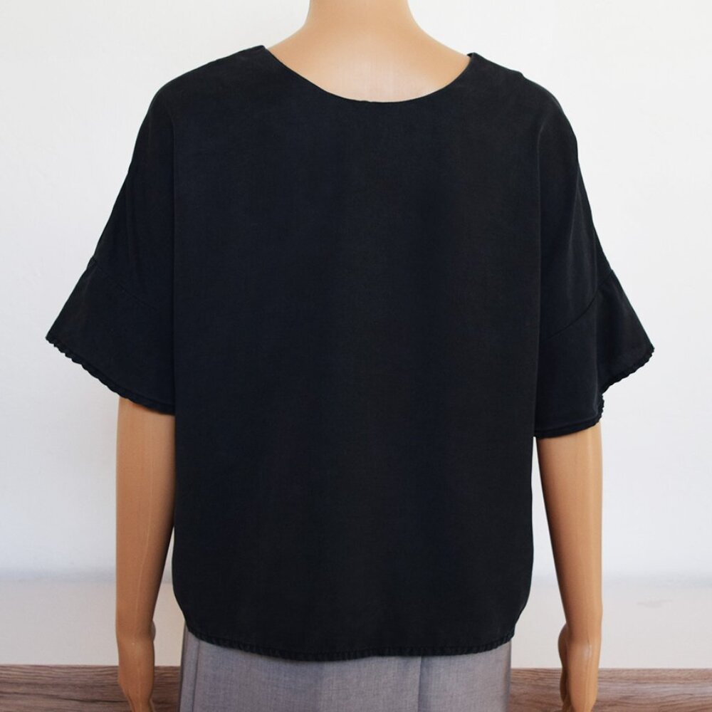VETTA Romantic Capsule Flounce Sleeve Button-Up 100% Tencel Blouse - Picture 12 of 14
